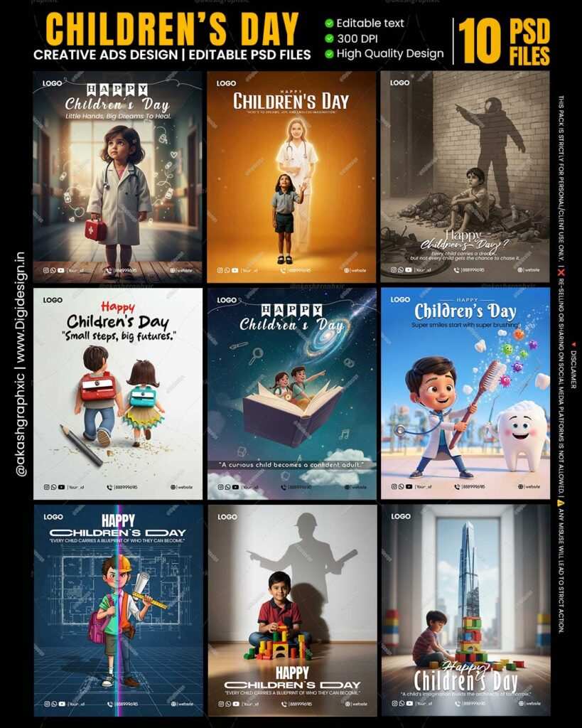 Children’s Day Creative Ads – Editable PSD Pack (10 Designs) – Digi Design